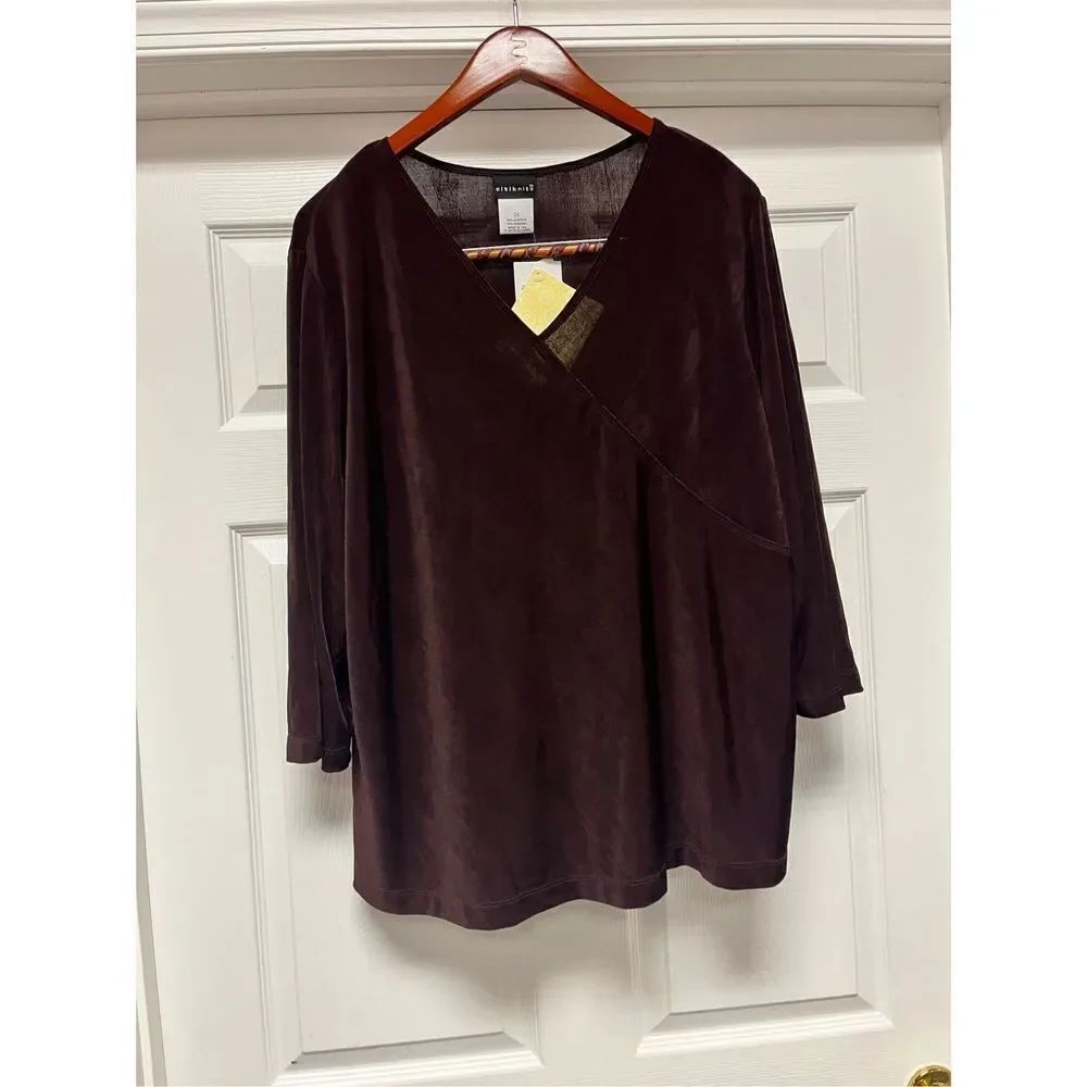 Citiknits Brown Cross Neckline Top sz 2X NWT